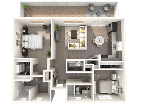 Floor plan for 2 beds, 2 baths, 994 sqft